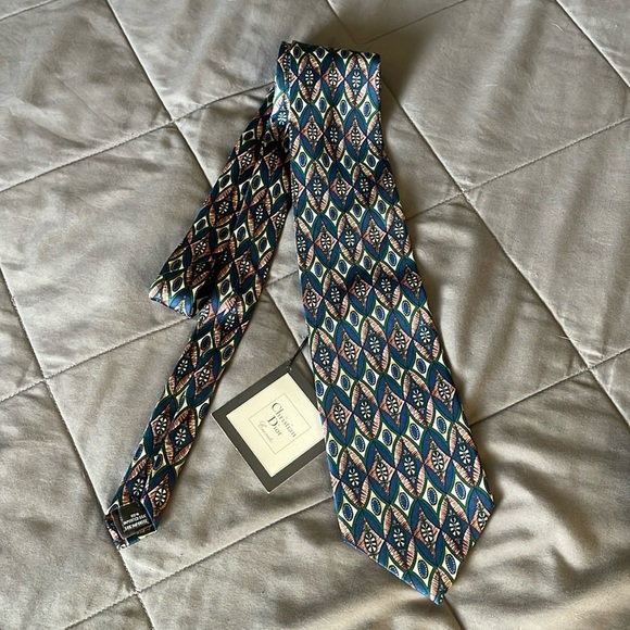 Christian Dior Vintage Blue Print Tie NWT - Picture 1 of 6